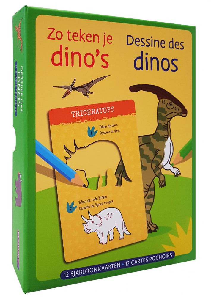 Zo teken je dino's - 12 sjabloonkaarten / Dessine des dinos – 12 cartes pochoirs