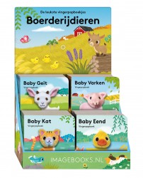 Display-Vingerpopboekjes boerderij dieren - 4T x 4 ex • Display Boerderijdieren 4T x 4 ex (Baby Kat, Geit, Varken, Eend)