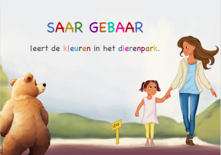 Saar gebaar leert de kleuren in het dierenpark.