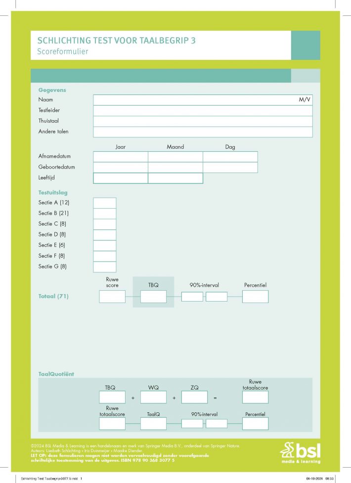 Schlichting Test voor Taalbegrip 3 - Scoreformulieren