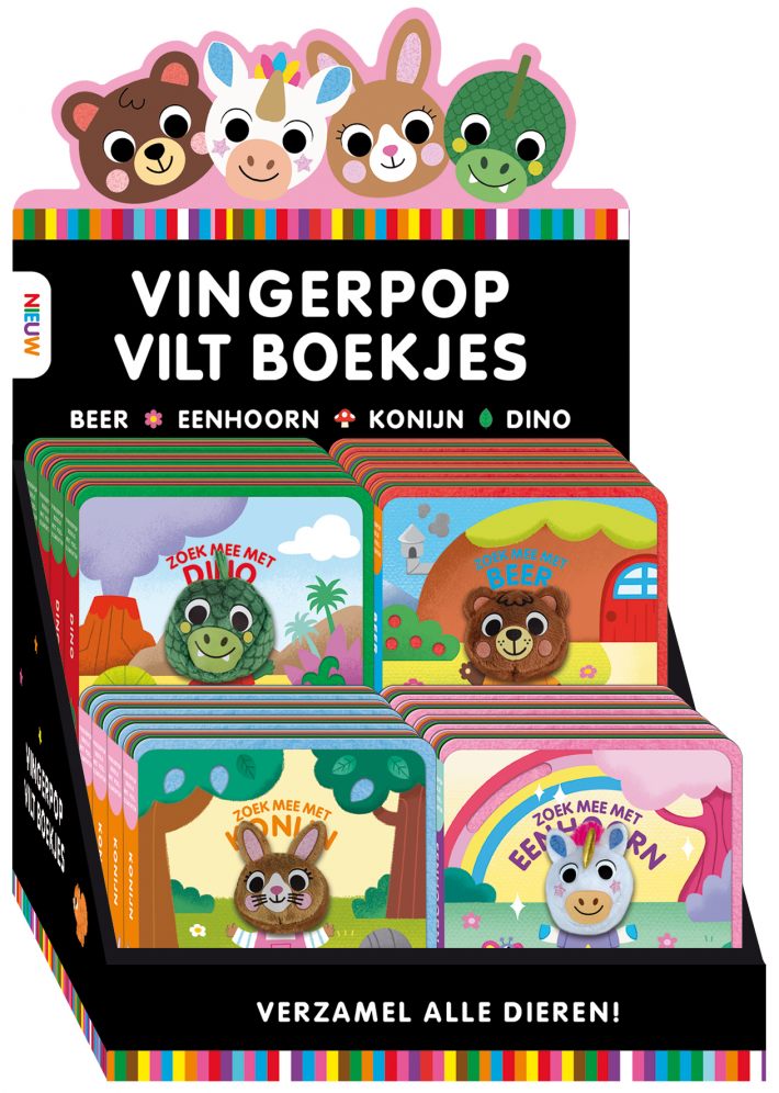 Display Kijk, voel & vind vingerpop viltboekjes 4 x 4 ex.
