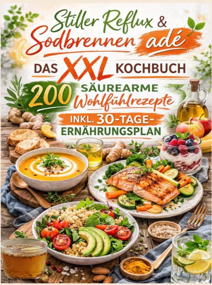 Stiller Reflux & Sodbrennen adé: Das XXL Kochbuch – 200 säurearme Wohlfühlrezepte inkl. 30-Tage-Ernährungsplan