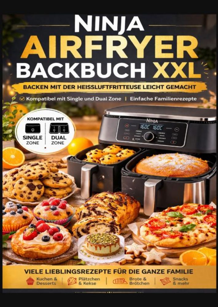 Ninja Airfryer Backbuch XXL: Backen mit der Heißluftfritteuse leicht gemacht | Kompatibel mit Single und Dual Zone | Einfache Familienrezepte