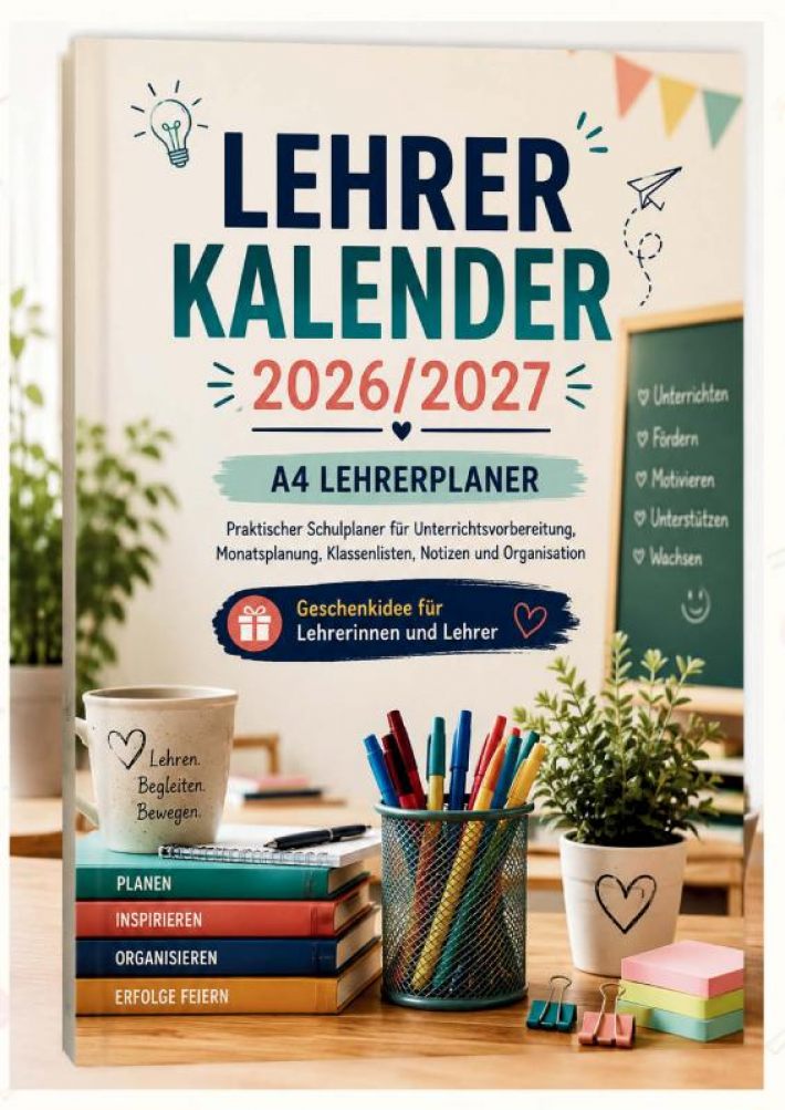 Lehrerkalender 2026/2027 – A4 Lehrerplaner: Praktischer Schulplaner für Unterrichtsvorbereitung, Monatsplanung, Klassenlisten, Anwesenheitslisten