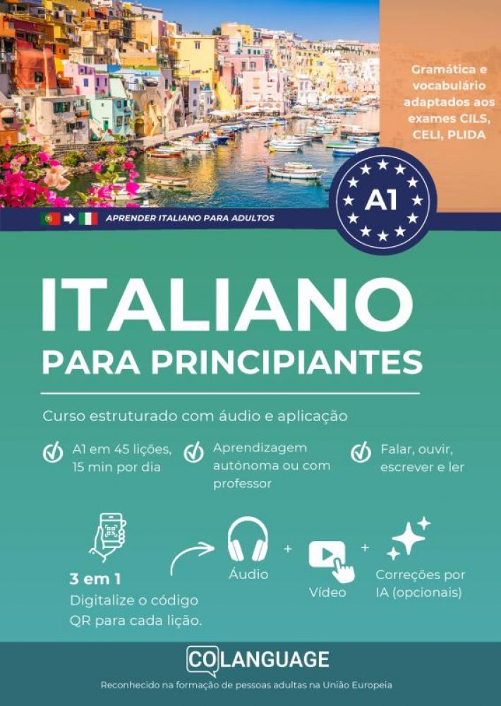 Aprender italiano A1 para principiantes. Curso estruturado com áudio e aplicação
