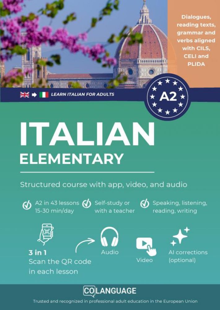 Learn Italian A2 elementary: structured course with app, video, and audio