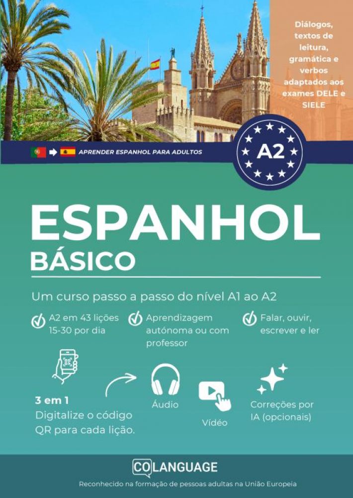 Aprender espanhol A2 básico. Um curso passo a passo do nível A1 ao A2