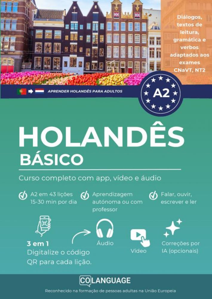 Aprender holanês A2 básico. Curso completo com app, vídeo e áudio