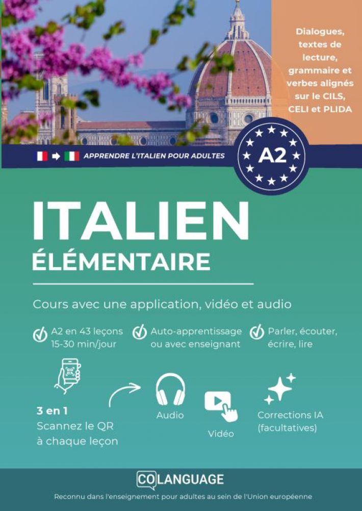 Apprendre l’italien A2 élémentaire : cours avec une application, vidéo et audio