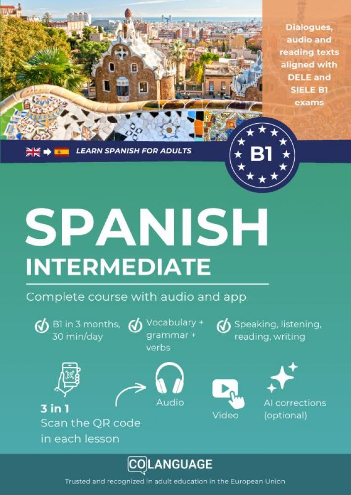 Learn Spanish B1 intermediate. Complete course with audio and app